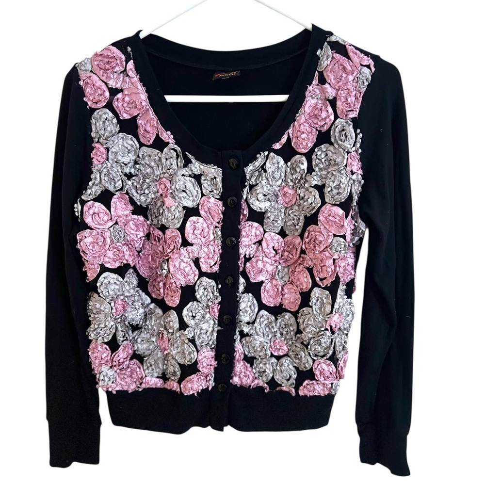 Floral Embellished Black Cardigan